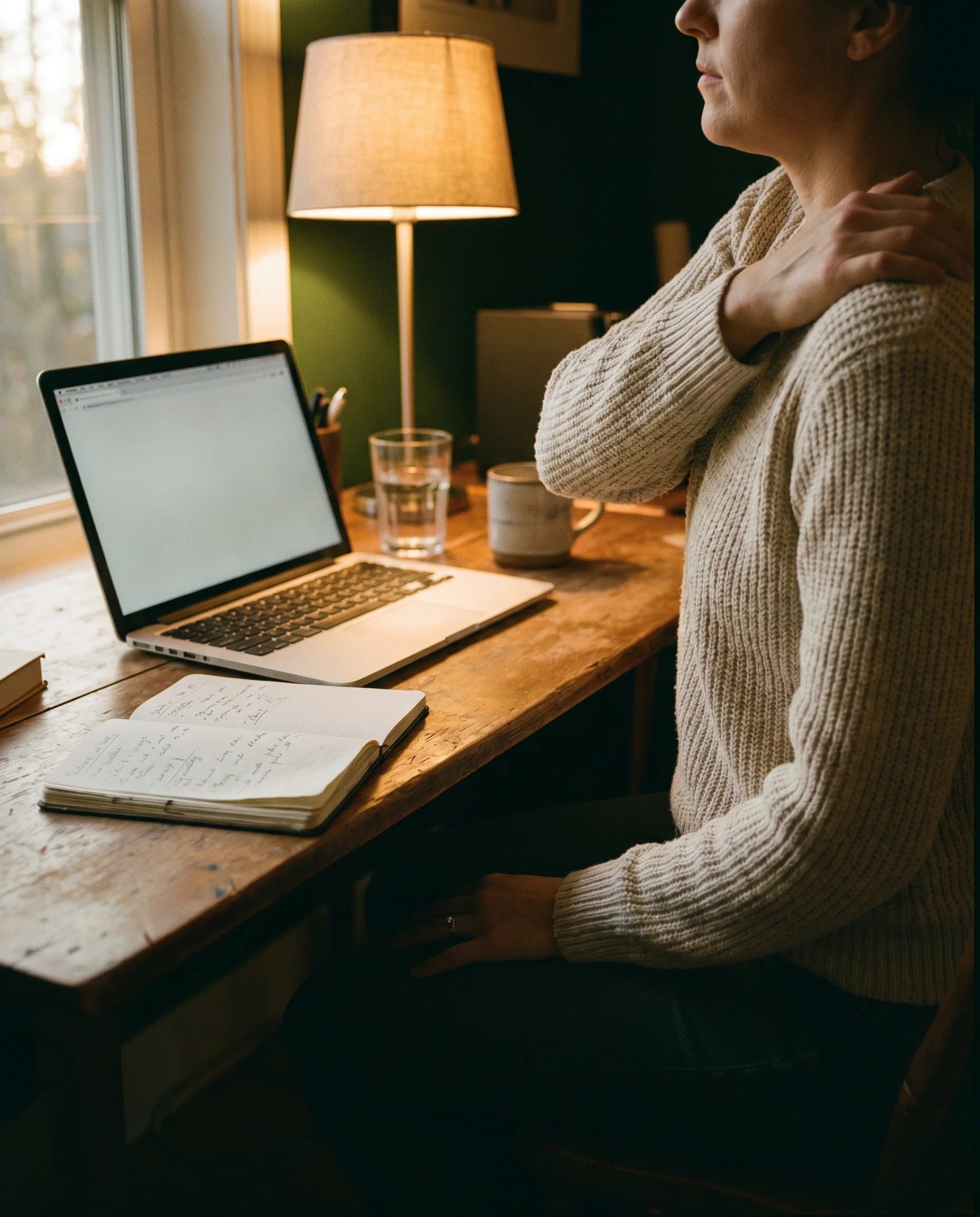 Person pausing during a desk day